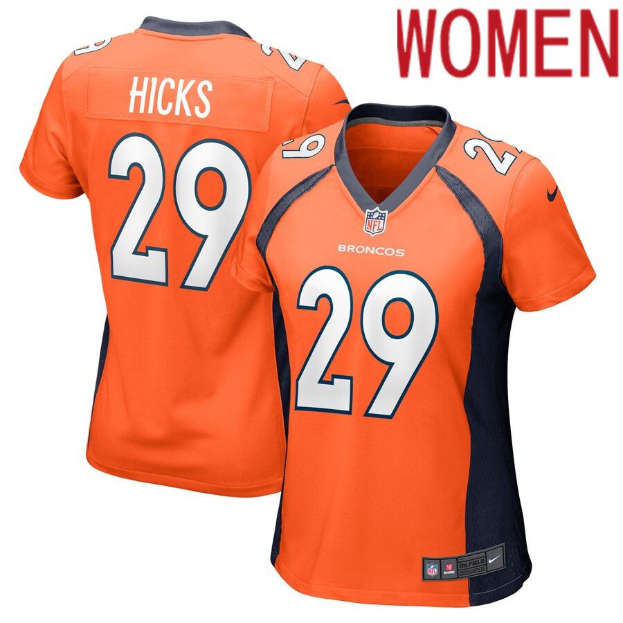 Women Denver Broncos #29 Faion Hicks Nike Orange Game Player NFL Jersey->women nfl jersey->Women Jersey